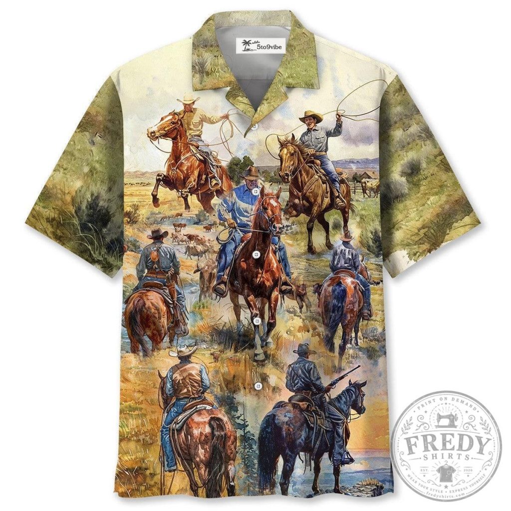 Western Cowboy Horse Riding Hawaiian Shirt for Men and Women