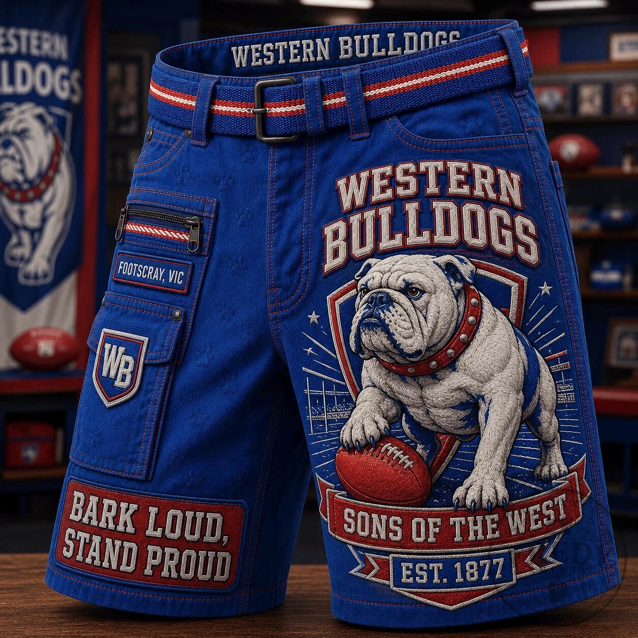 Western Bulldogs Football Club Bark Loud Stand Proud Sons of the West Cargo Shorts