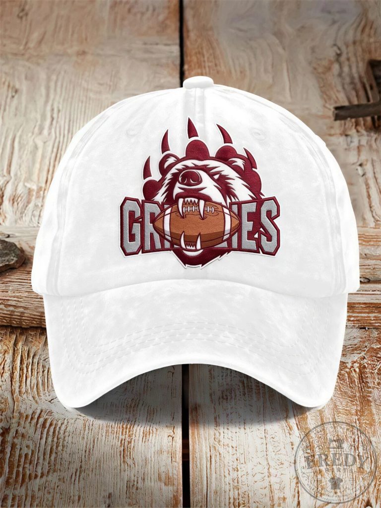 Grizzlies Football Team Mascot White Baseball Cap Hat
