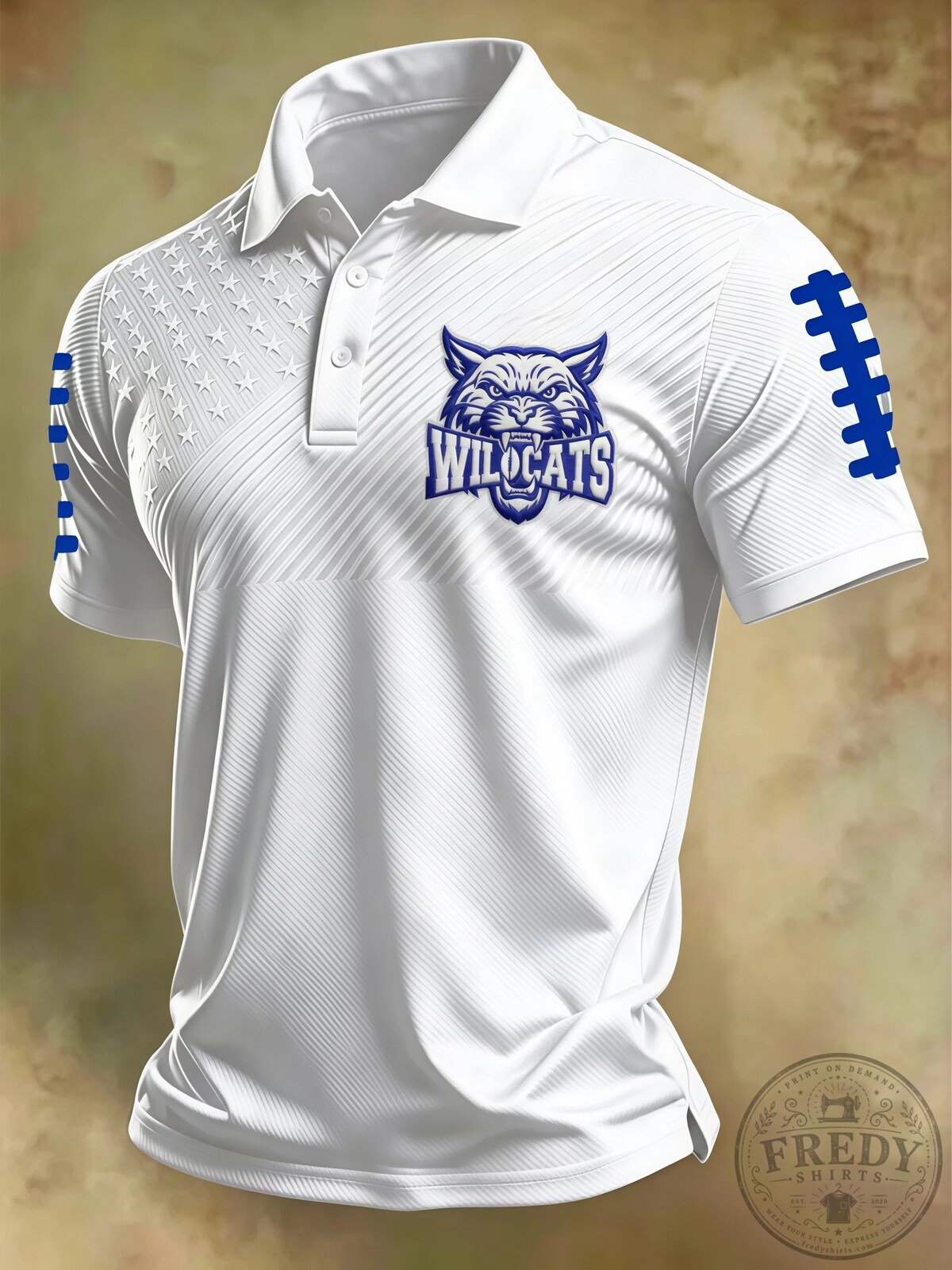 Wildcats Mascot Blue Stars American Football Fan Polo Shirt 7 Wildcats Mascot Blue Stars American Football Fan Polo Shirt