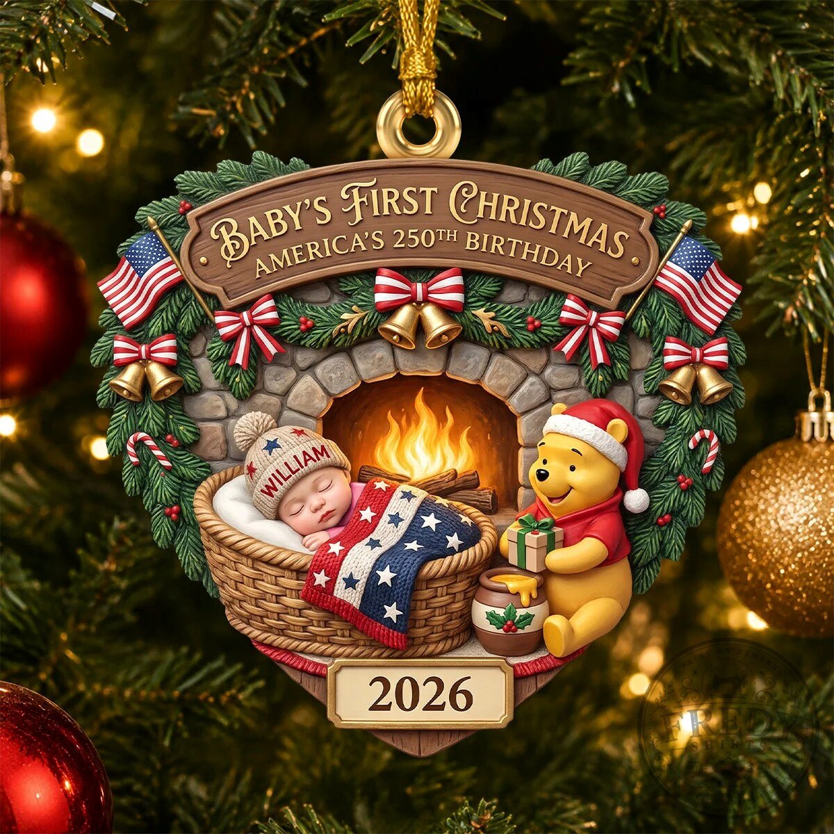 Baby's First Christmas America's 250th Birthday Winnie The Pooh Ornament