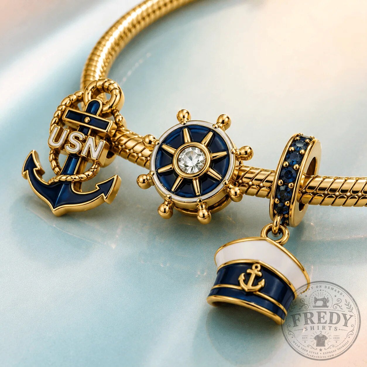 United States Navy Pandora Gold Charm Bracelet Set 8 United States Navy Pandora Gold Charm Bracelet Set
