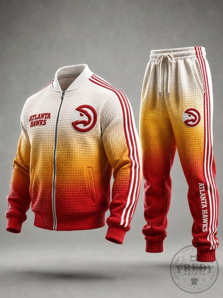 Atlanta Hawks Gradient Bomber Jacket and Jogger Pants Set