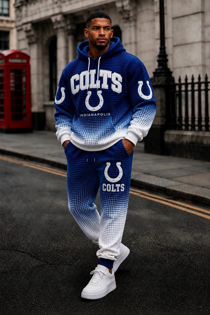 Indianapolis Colts Football Team Blue Waffle Knit Hoodie and Jogger Pants Set