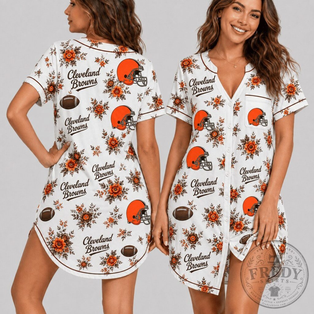 Cleveland Browns Football Team Floral Pattern Women's Pajamas Dress