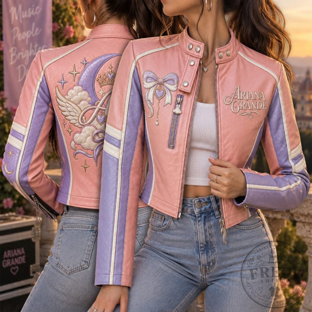 Ariana Grande Sweetener Album Pink Cropped Faux Leather Jacket Ariana Grande Sweetener Album Pink Cropped Faux Leather Jacket