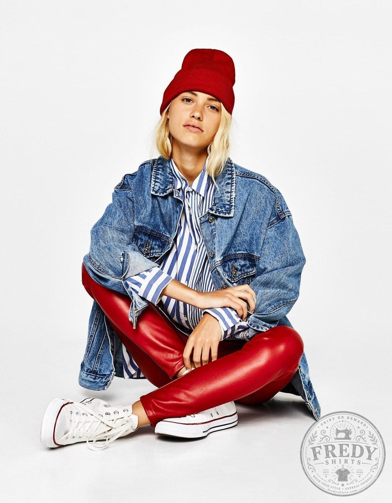 Oversized Denim Jacket with Pockets and Button Closure
