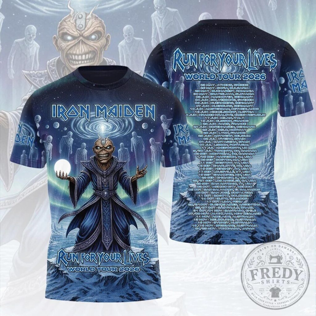 Iron Maiden Run For Your Lives World Tour 2026 Band Album Cover T-Shirt