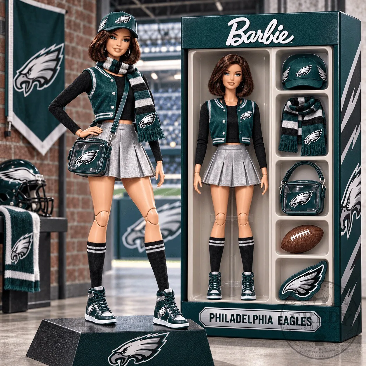 Barbie Philadelphia Eagles NFL Football Fan Collectible Doll Figure