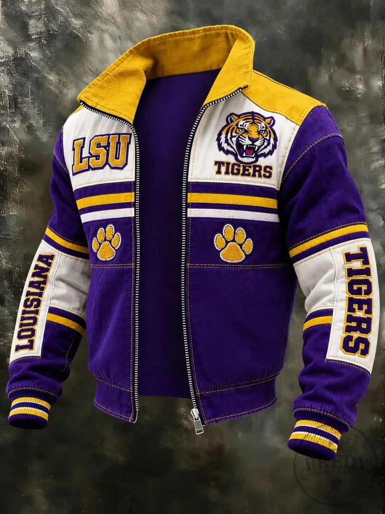 LSU Tigers Purple and Gold Varsity Jacket - Louisiana State University Edition 32 LSU Tigers Purple and Gold Varsity Jacket - Louisiana State University Edition