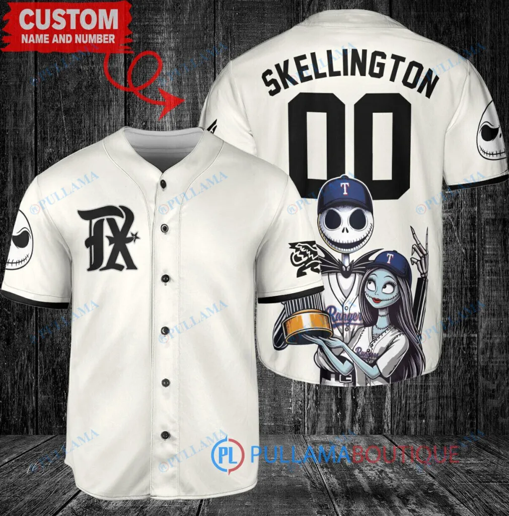 Texas Rangers Baseball Jack Skellington Sally Nightmare Before Christmas Jersey 21 Texas Rangers Baseball Jack Skellington Sally Nightmare Before Christmas Jersey