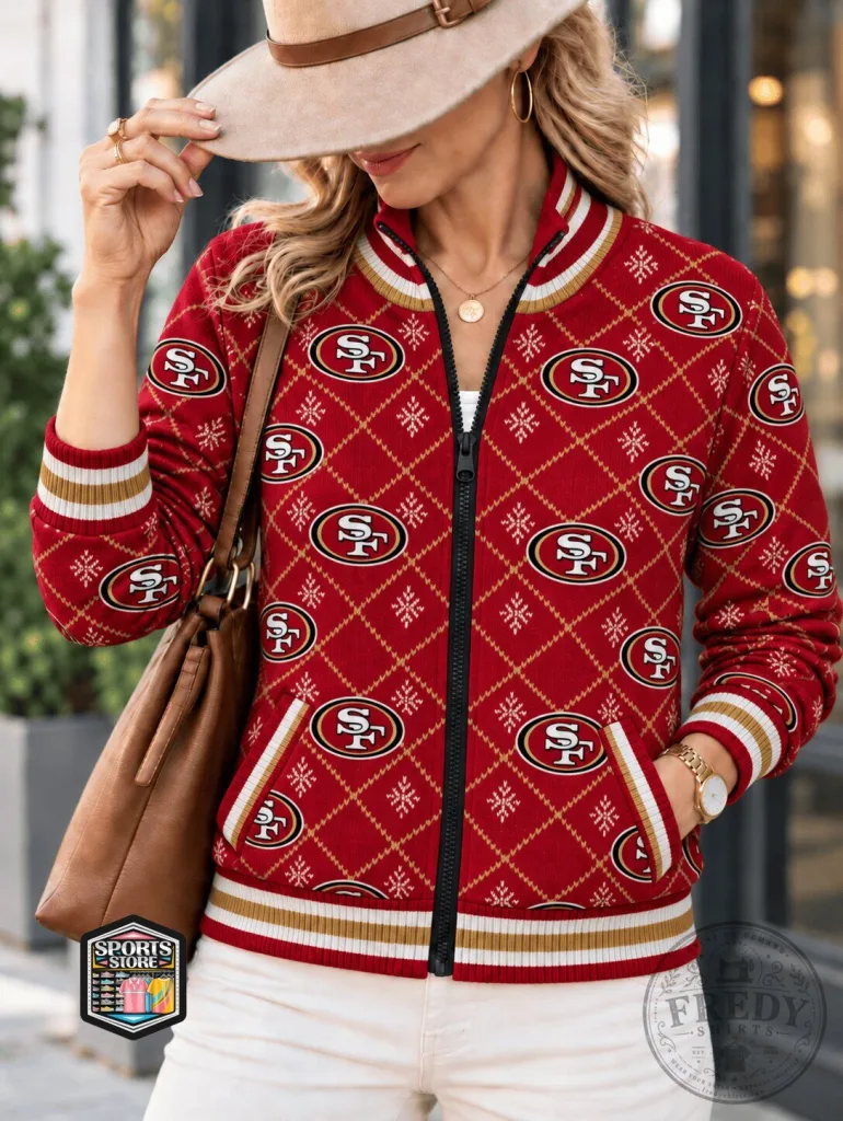 San Francisco 49ers Christmas Pattern Full-Zip Bomber Jacket 1 San Francisco 49ers Christmas Pattern Full-Zip Bomber Jacket