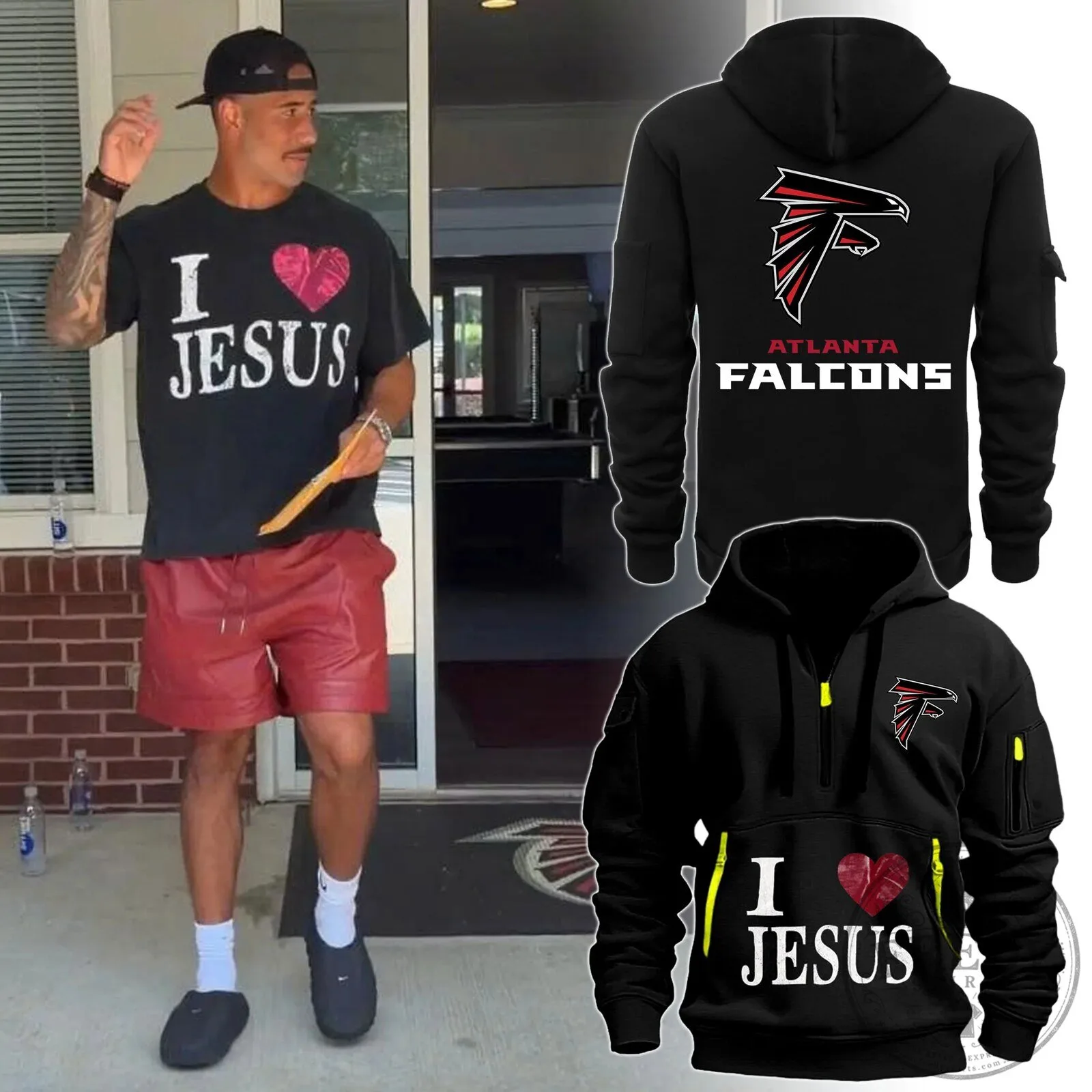 Atlanta Falcons I Love Jesus Black Hoodie