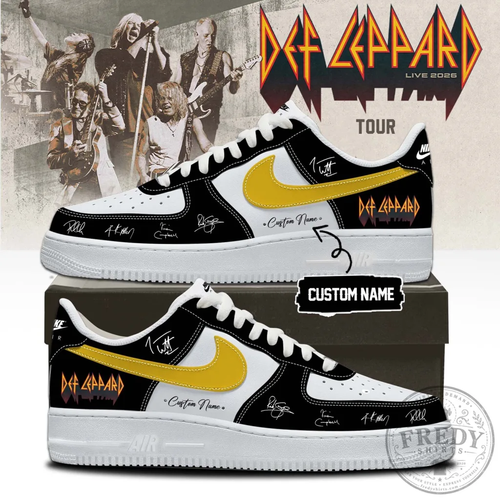 Custom Name Sneakers with Def Leppard Band Signatures for the 2026 Live Tour Custom Name Sneakers with Def Leppard Band Signatures for the 2026 Live Tour