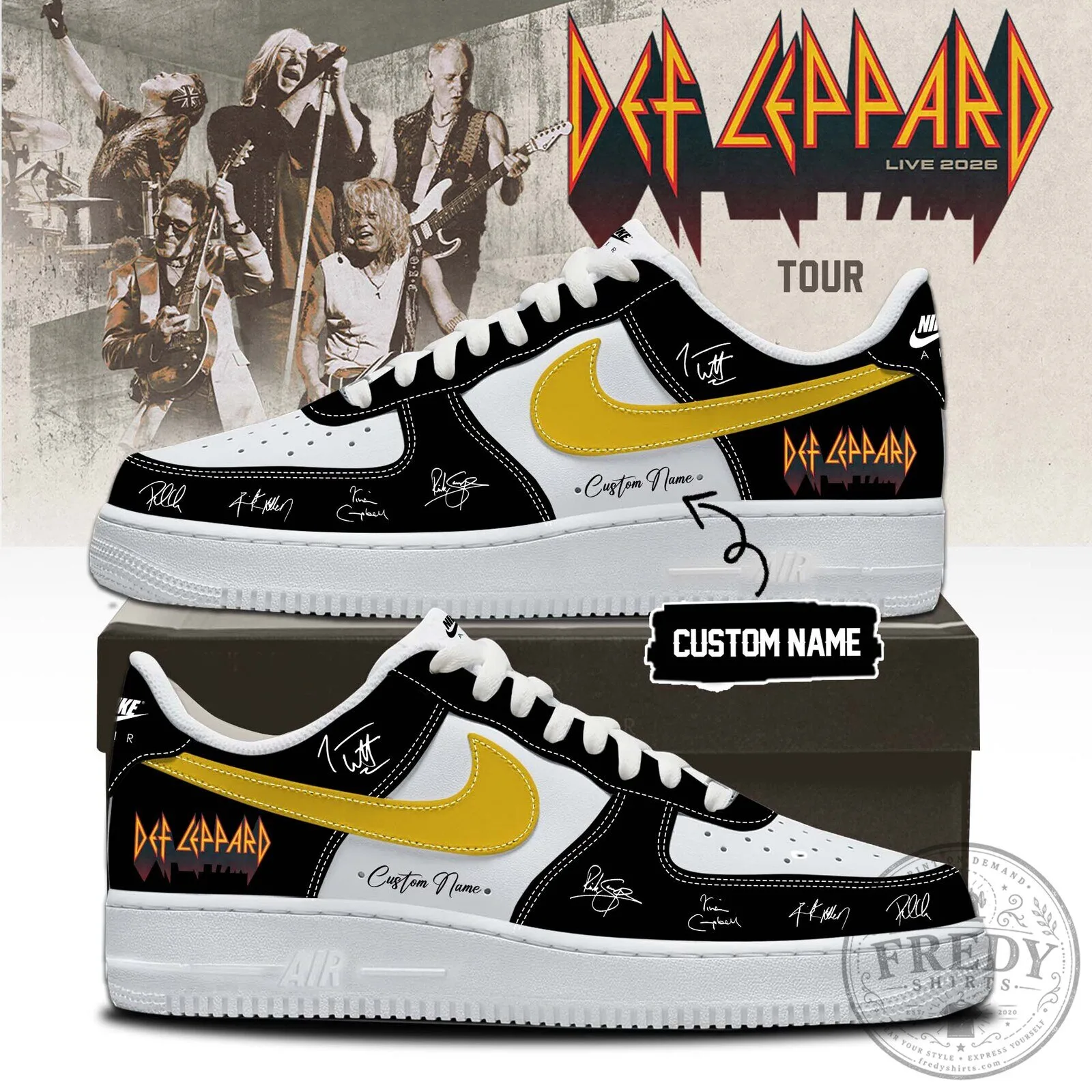 Custom Name Sneakers with Def Leppard Band Signatures for the 2026 Live Tour