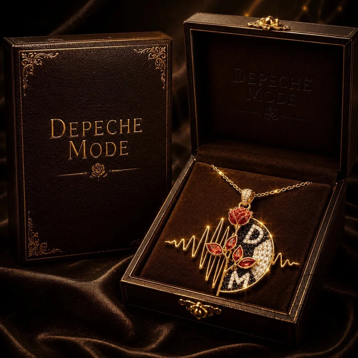 Depeche Mode Gold Chain Necklace with Rose and Diamond Pendant