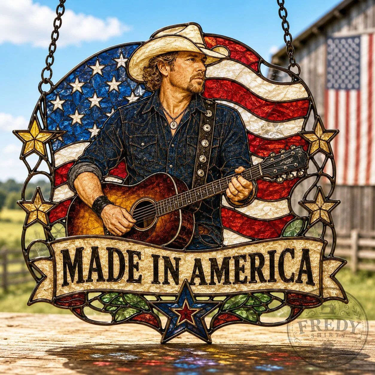 Premium Toby Keith Country Music Legend Stained Glass Suncatcher Window Hanging Set