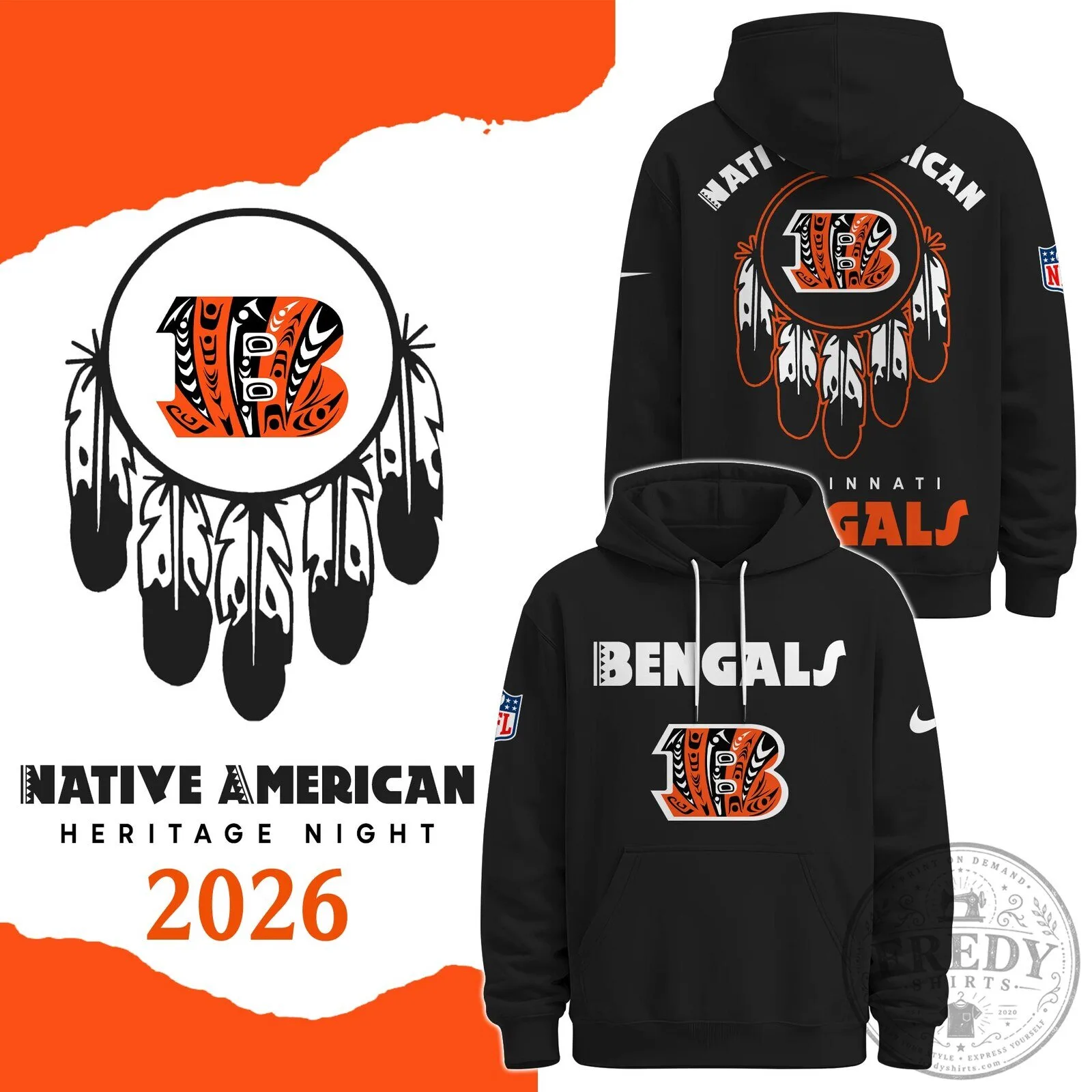 Cincinnati Bengals Native American Heritage Night 2026 Black Hoodie