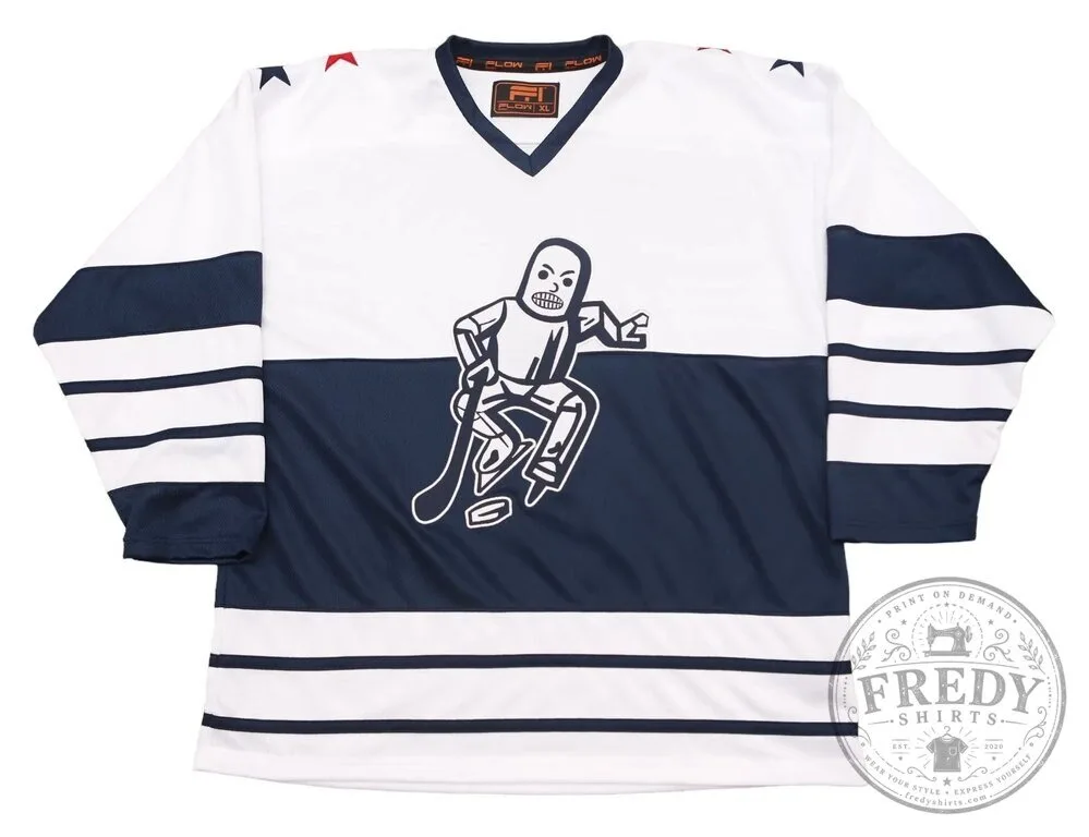 Seattle Ironmen Vintage Hockey Jersey White Blue Stripes