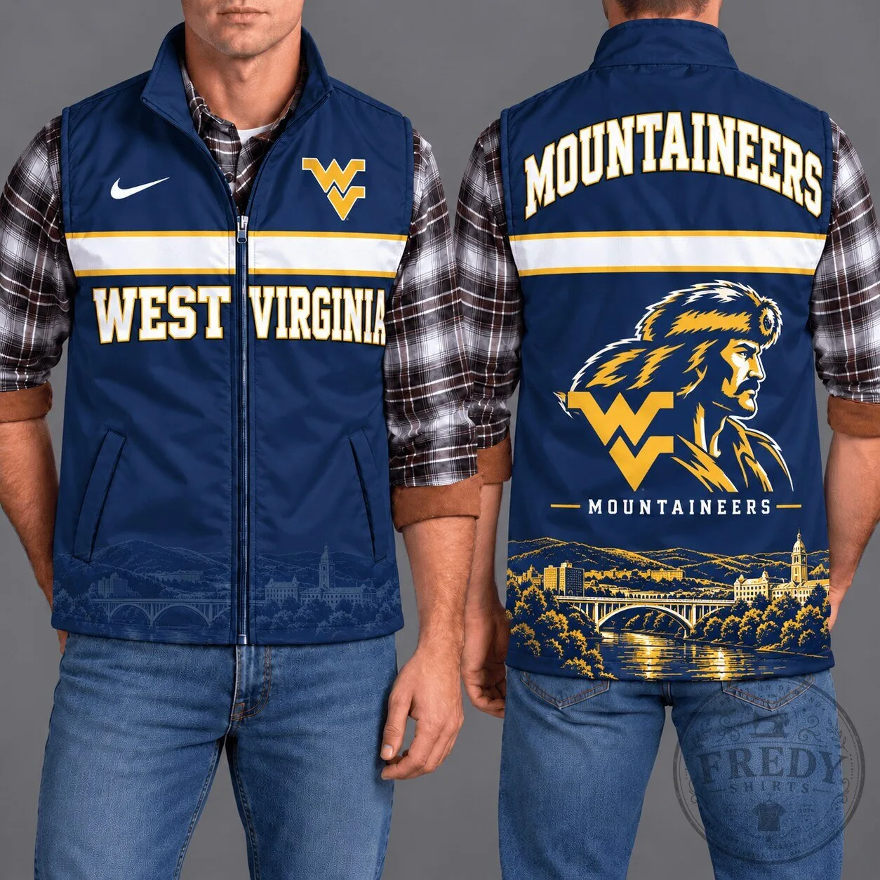 West Virginia Mountaineers Full Zip Vest NCAA College Football Apparel