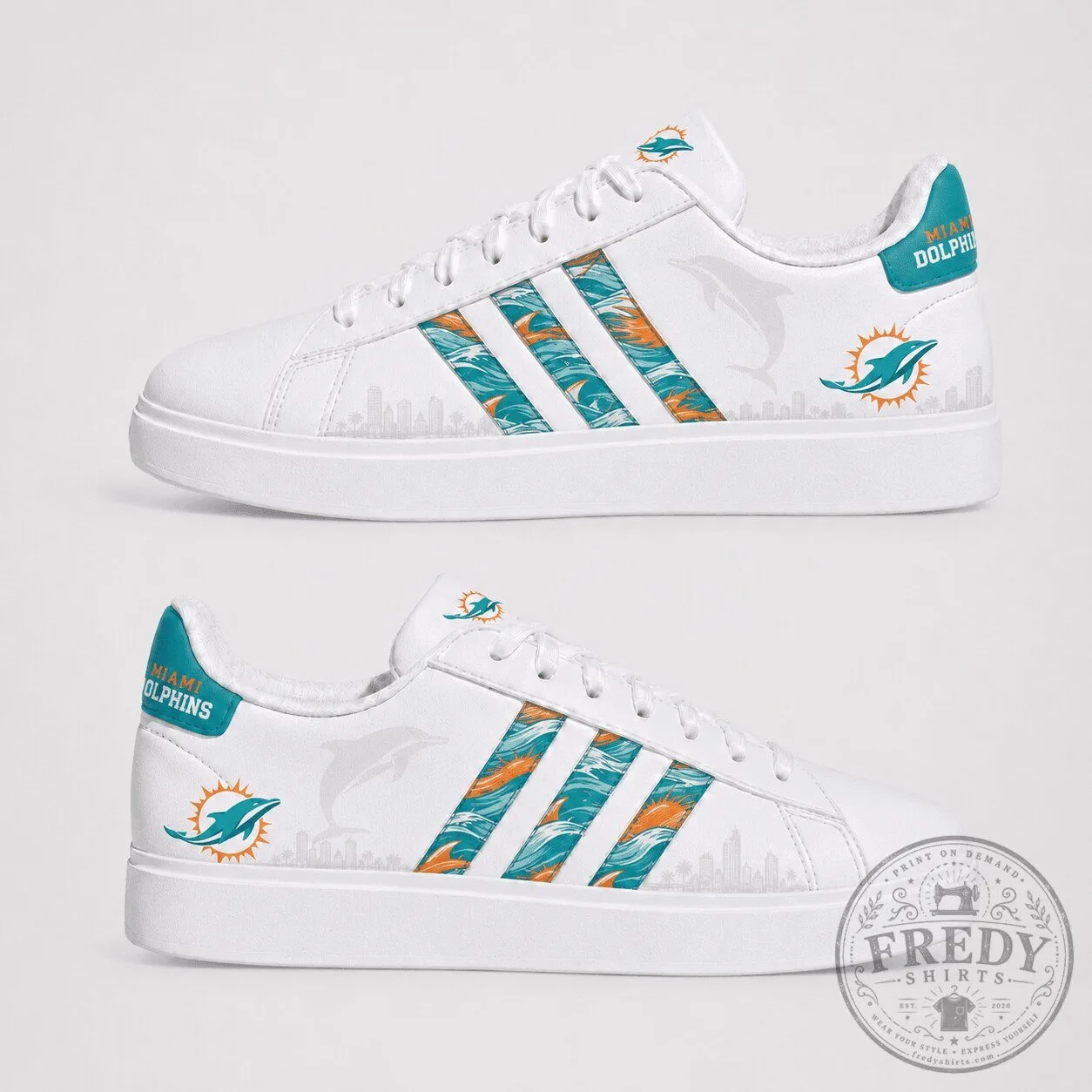 Miami Dolphins NFL Team Logo Custom Printed White Sneakers