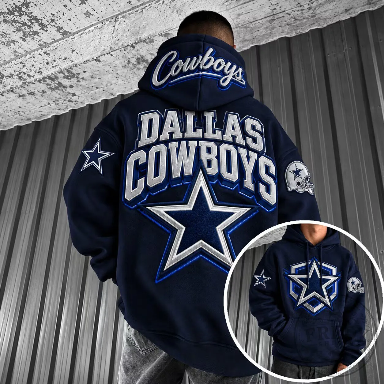Dallas Cowboys NFL Team Logo Star Embroidered Navy Blue Hoodie