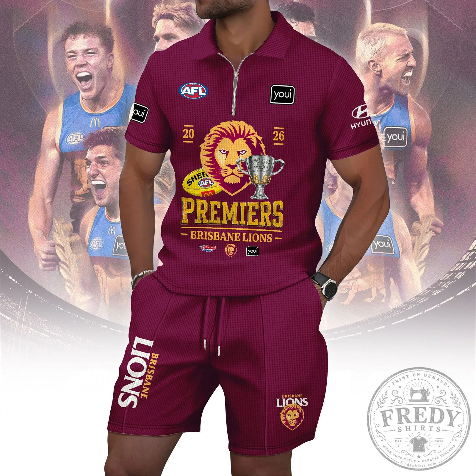 Brisbane Lions Australian Football League Premiers Zip Polo Shirt and Shorts Set