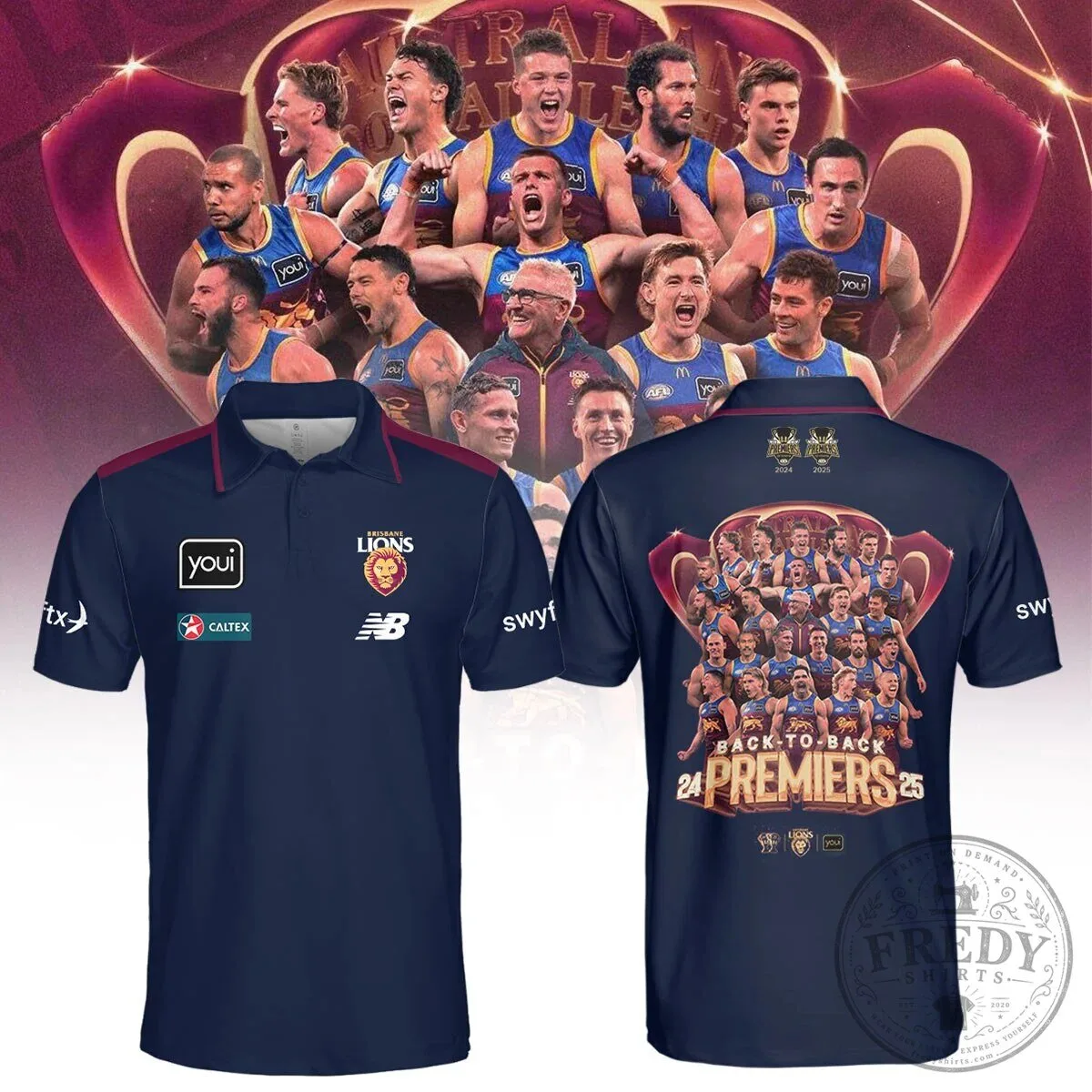 Brisbane Lions Back-to-Back 2024 2025 Premiers Australian Football League Polo Shirt