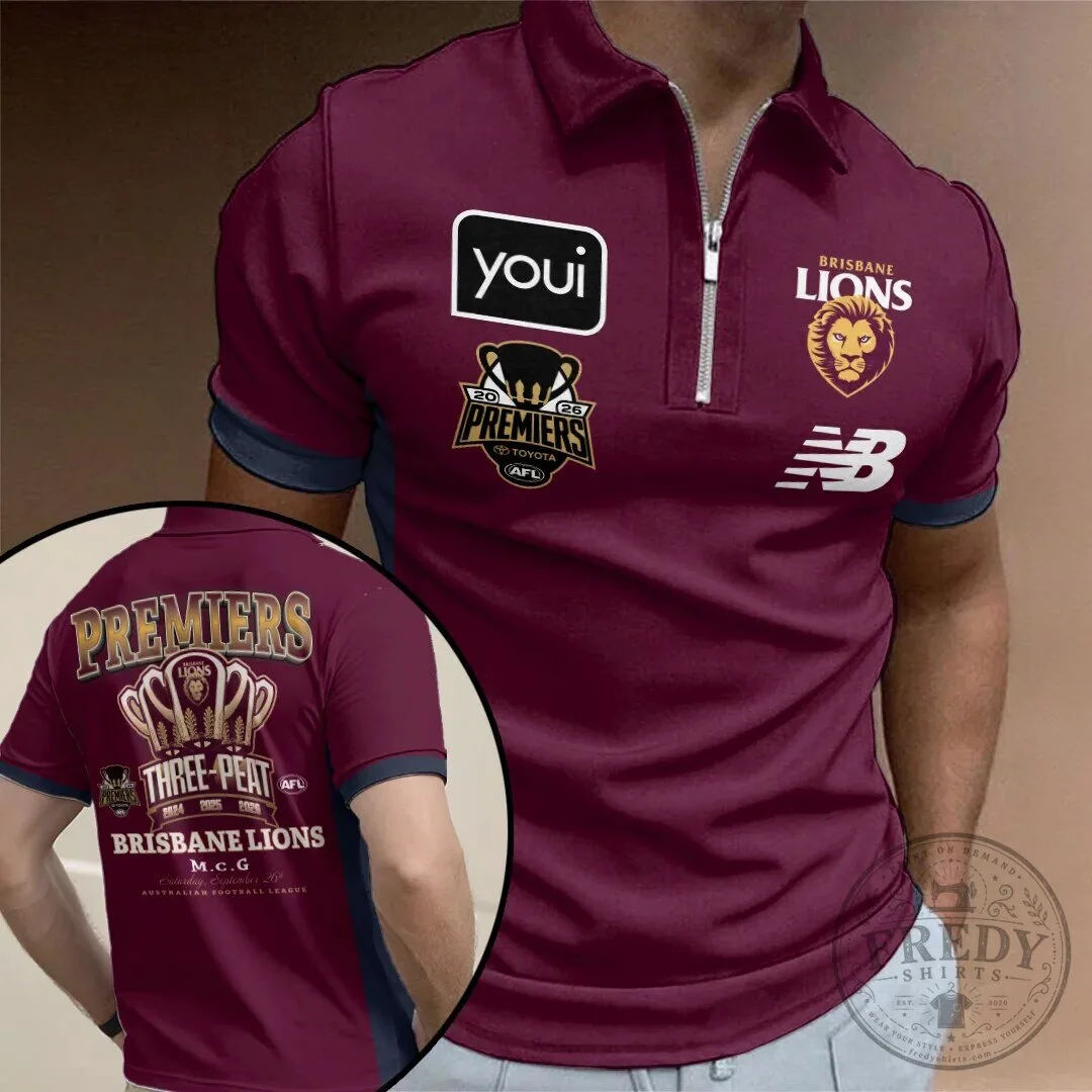 Brisbane Lions Australian Football League Premiers Three-Peat Zip Polo Shirt