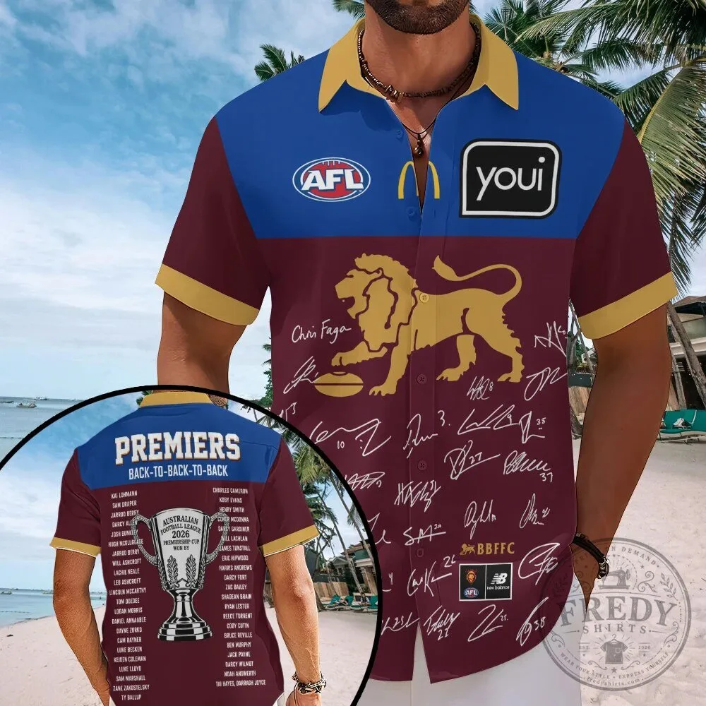 Brisbane Lions Australian Football League Premiers Back To Back To Back Hawaiian Shirt