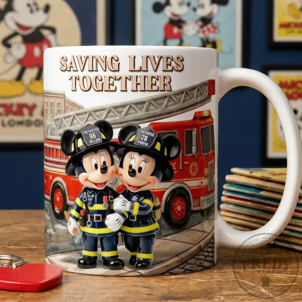 Mickey Mouse Minnie Mouse Firefighter Couple Saving Lives Together Mug