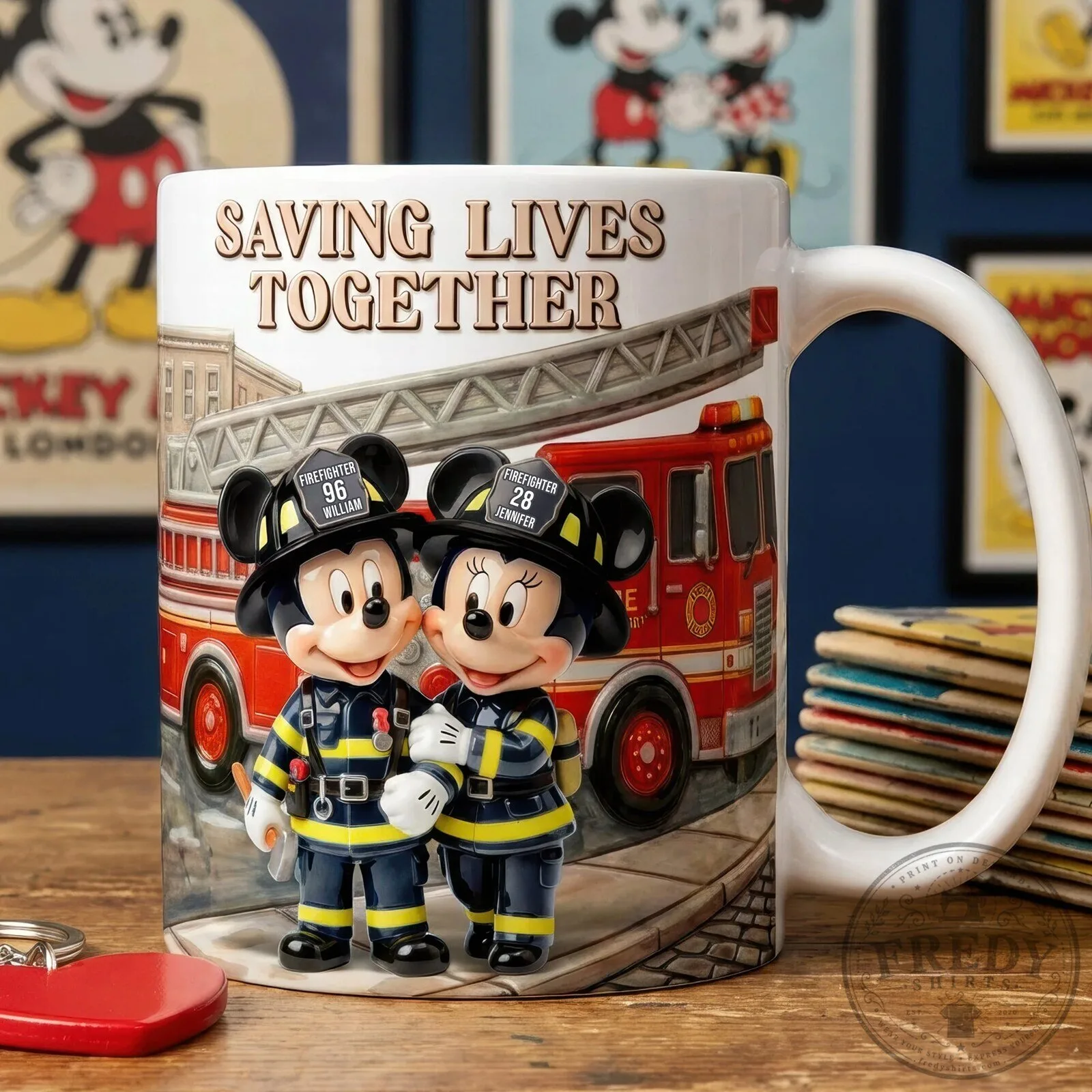 Mickey Mouse Minnie Mouse Firefighter Couple Saving Lives Together Mug 4 Mickey Mouse Minnie Mouse Firefighter Couple Saving Lives Together Mug