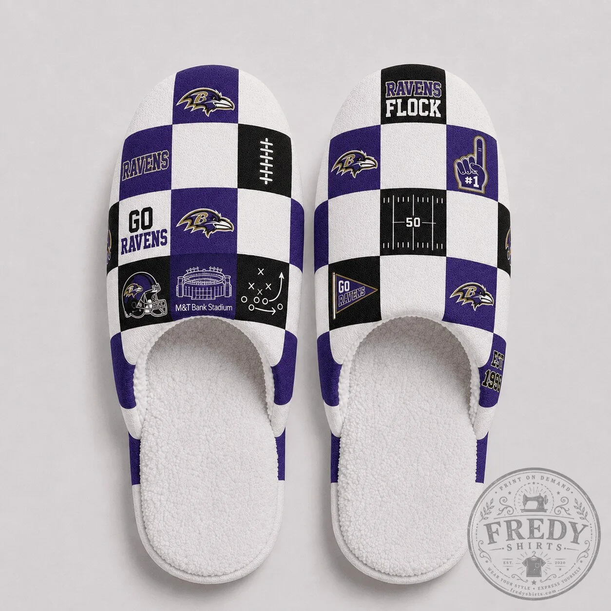 Baltimore Ravens Football Team Checkered Pattern Slippers