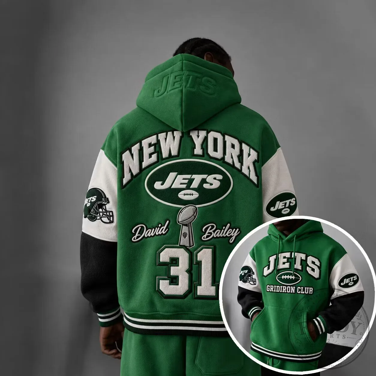 New York Jets David Bailey Embroidered Green Football Hoodie