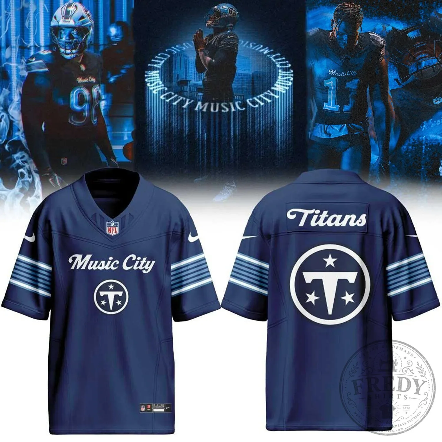 Tennessee Titans Football Team Music City Navy Blue Football Jersey