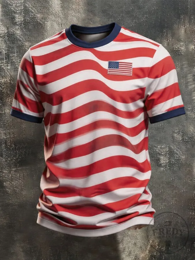 USA Soccer Wavy Flag Print Short Sleeve T-Shirt