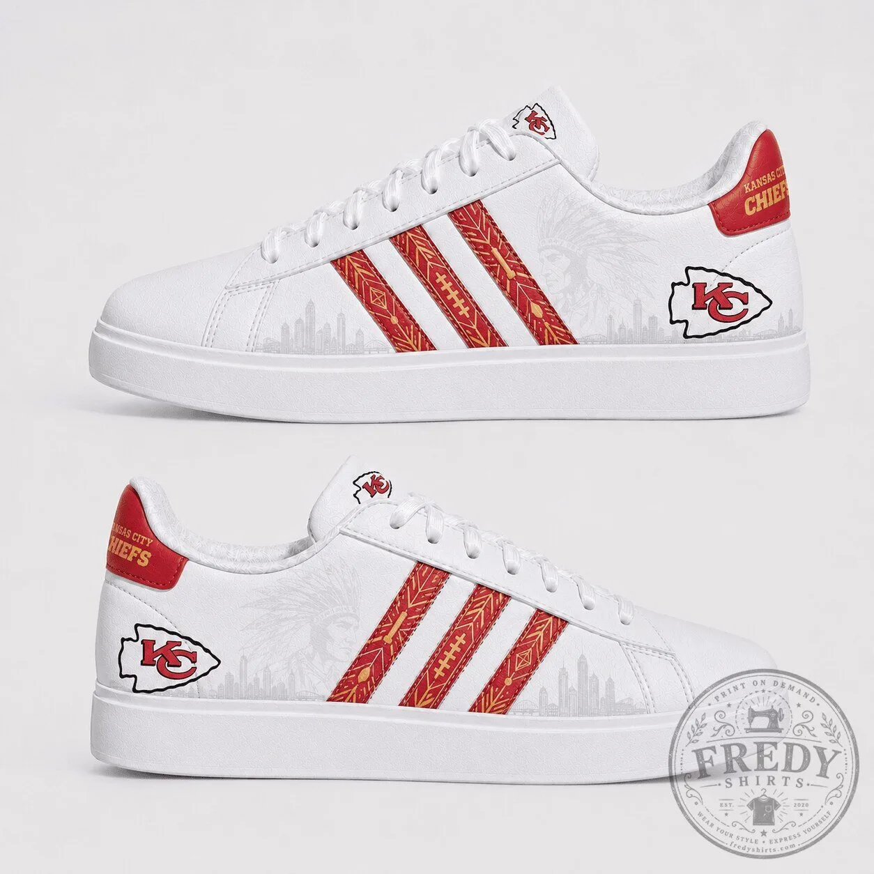 Kansas City Chiefs Football Team White Custom Designed Sneakers