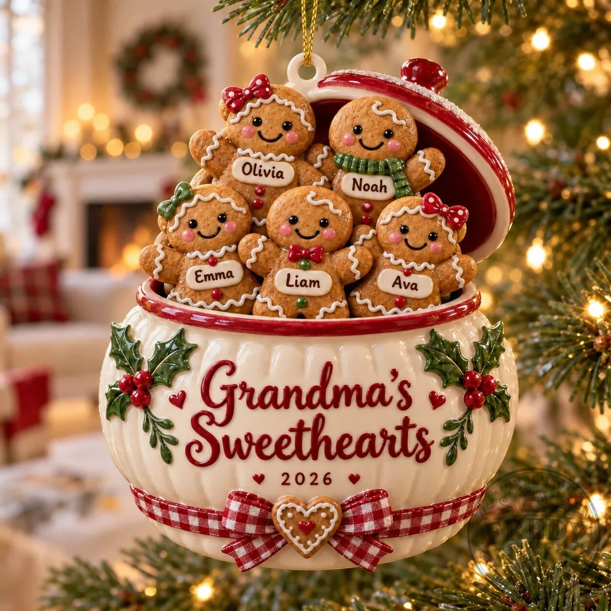 Personalized Grandma's Sweethearts Gingerbread Family Christmas Tree Ornament