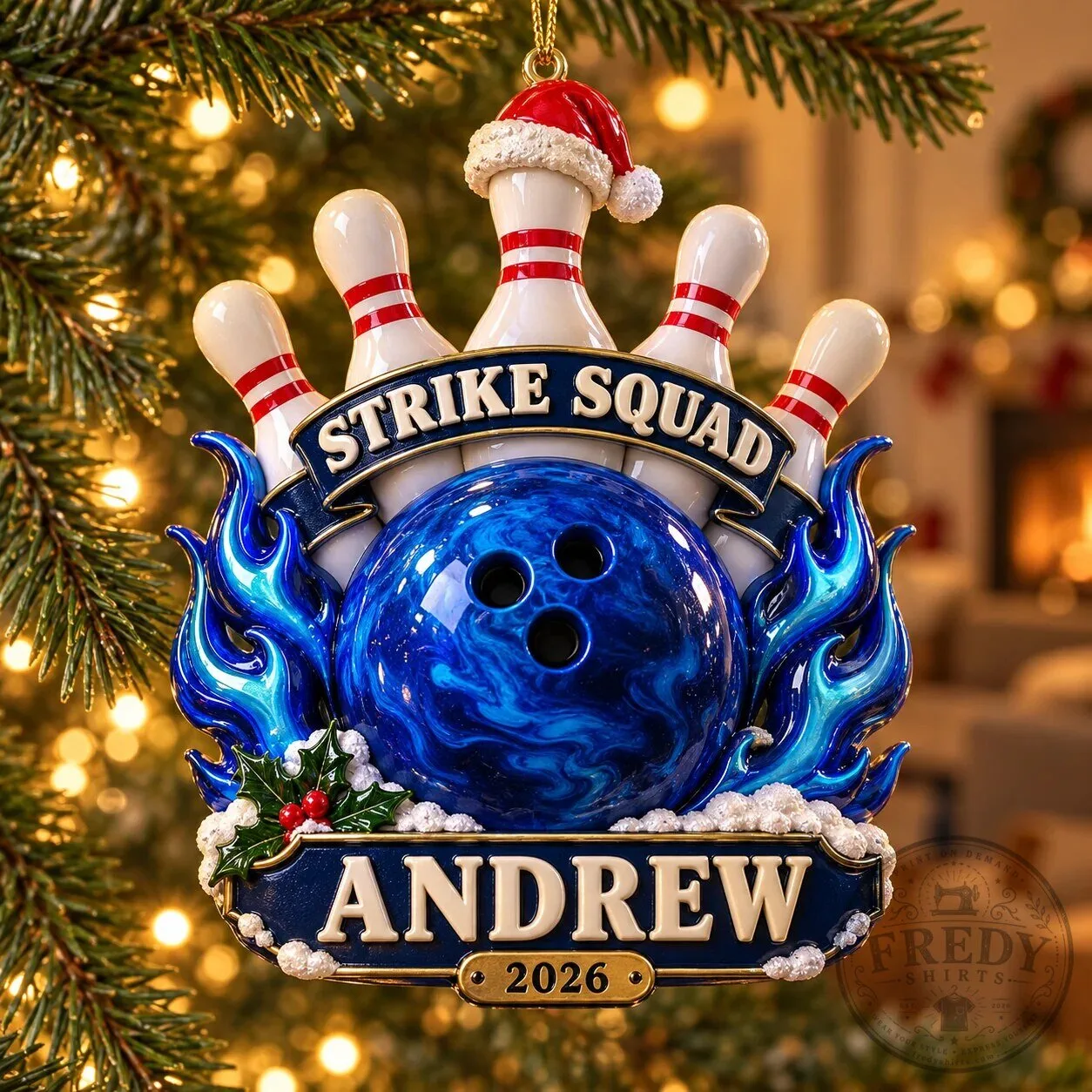 Personalized Bowling Strike Squad Christmas Tree Ornament