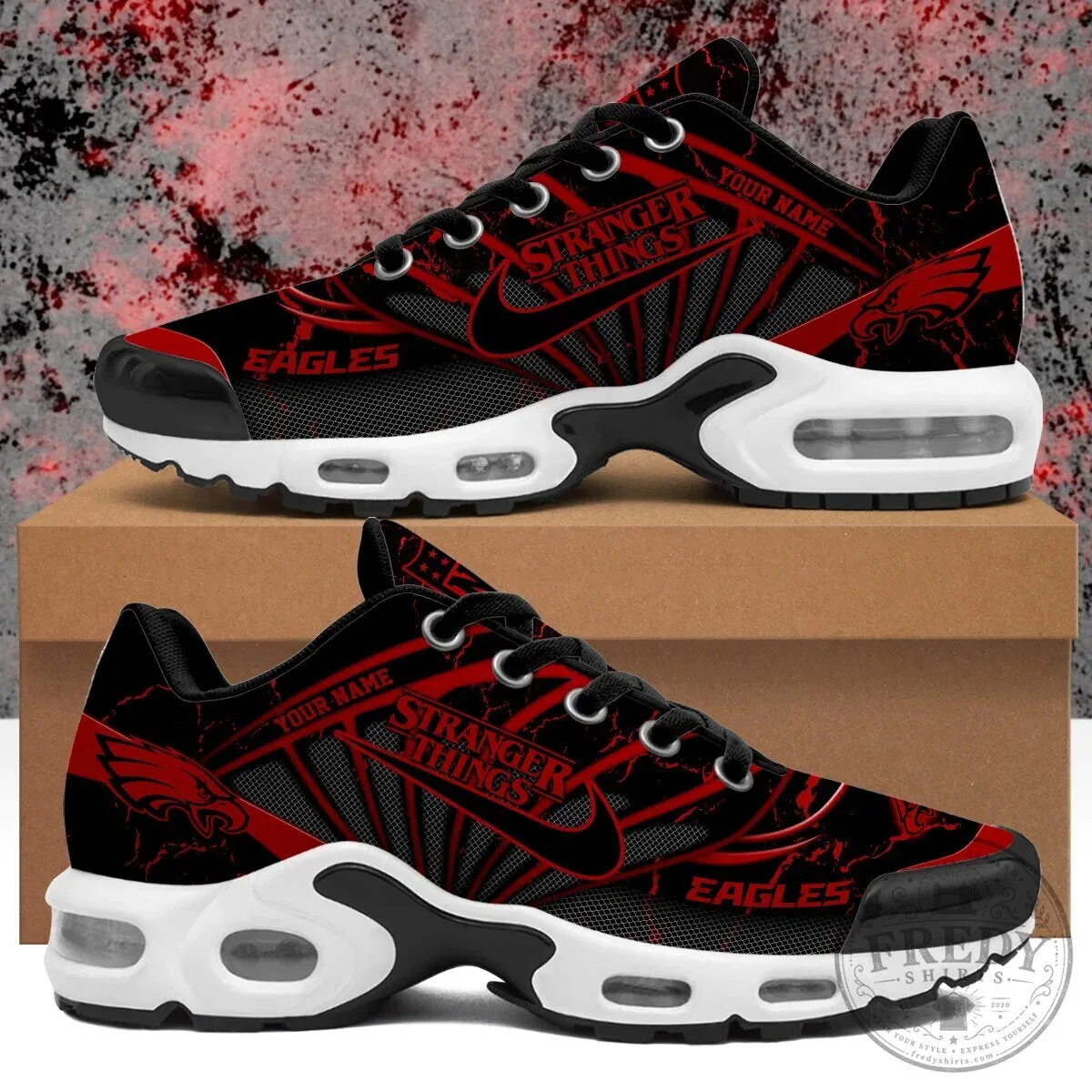 Philadelphia Eagles Stranger Things Personalized Black Red Running Shoes