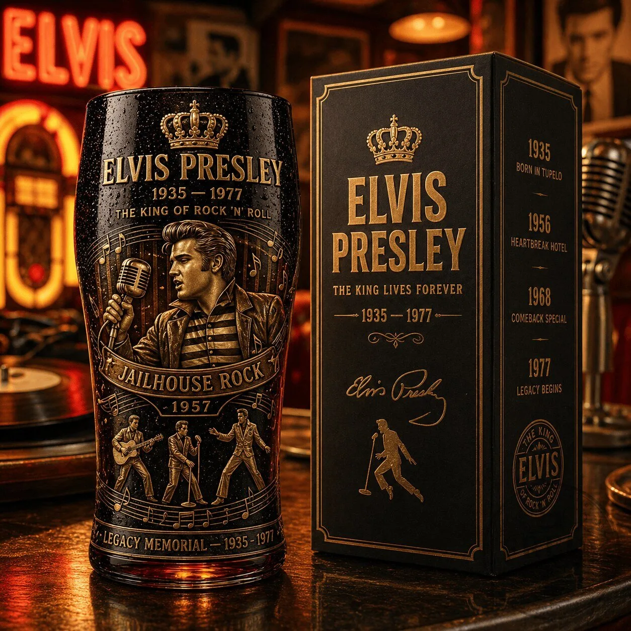 Commemorative Glass of Elvis Presley, The King of Rock and Roll
