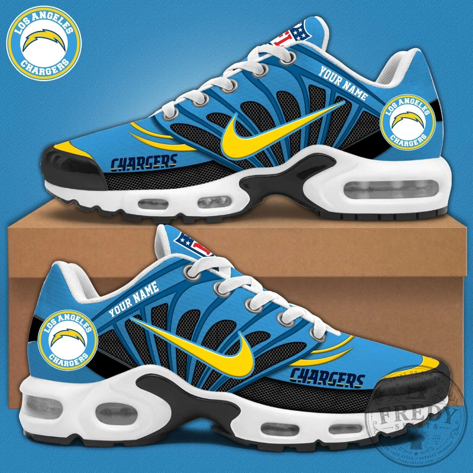 Los Angeles Chargers Personalized Blue Team Logo Running Shoes