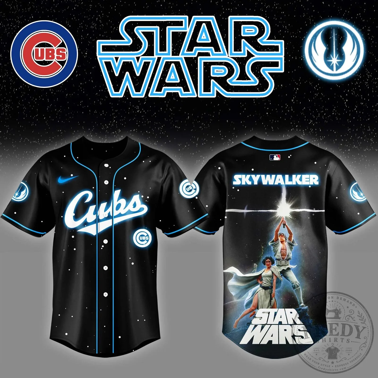 Chicago Cubs Baseball Jersey featuring Luke Skywalker from Star Wars