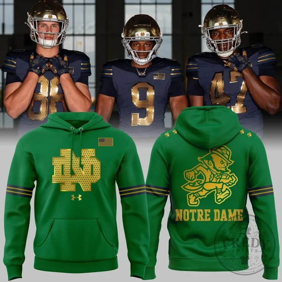 Notre Dame Fighting Irish Football Gold Logo Green Hoodie
