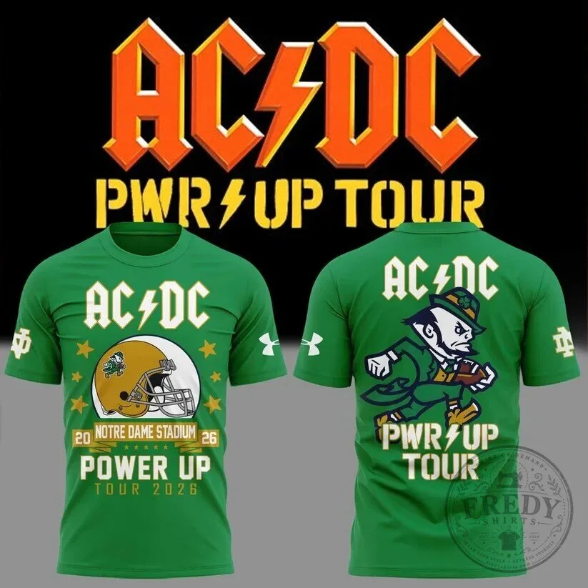 2026 Power Up Tour T-Shirt for Notre Dame Football Featuring AC/DC Design