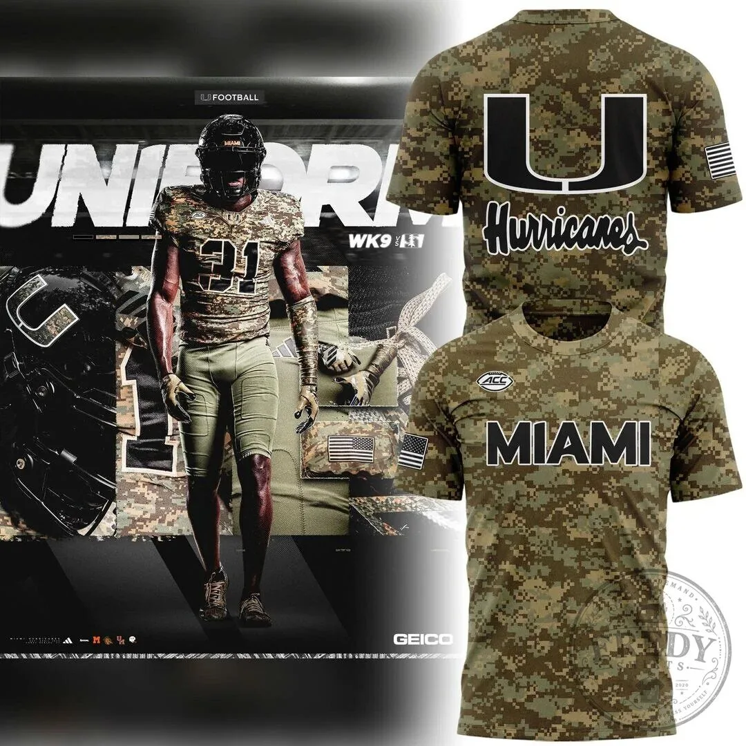 Camouflage T-Shirt for Military Appreciation - Miami Hurricanes Football