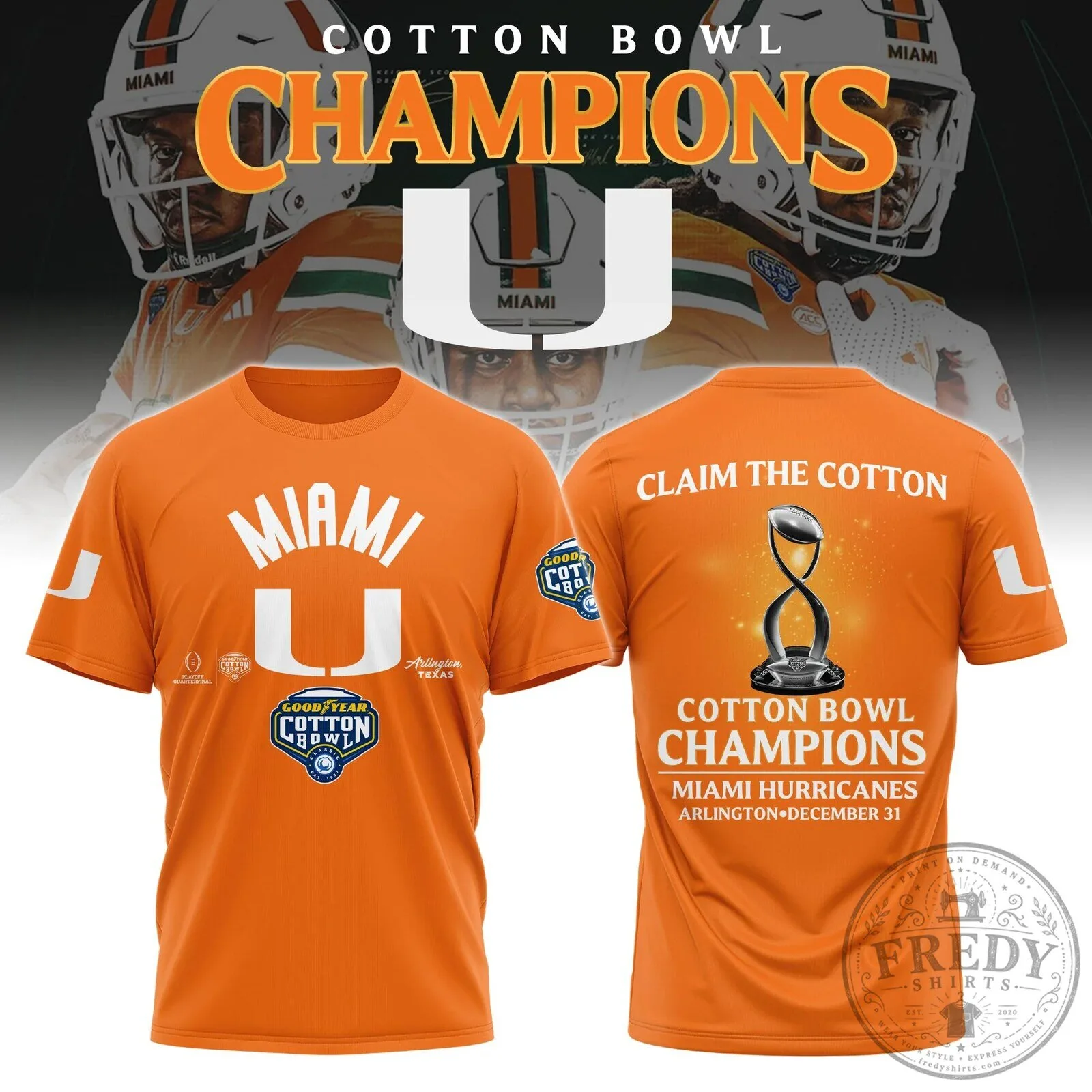 Miami Hurricanes Football Cotton Bowl Champions 2025 Commemorative T-Shirt 8 Miami Hurricanes Football Cotton Bowl Champions 2025 Commemorative T-Shirt