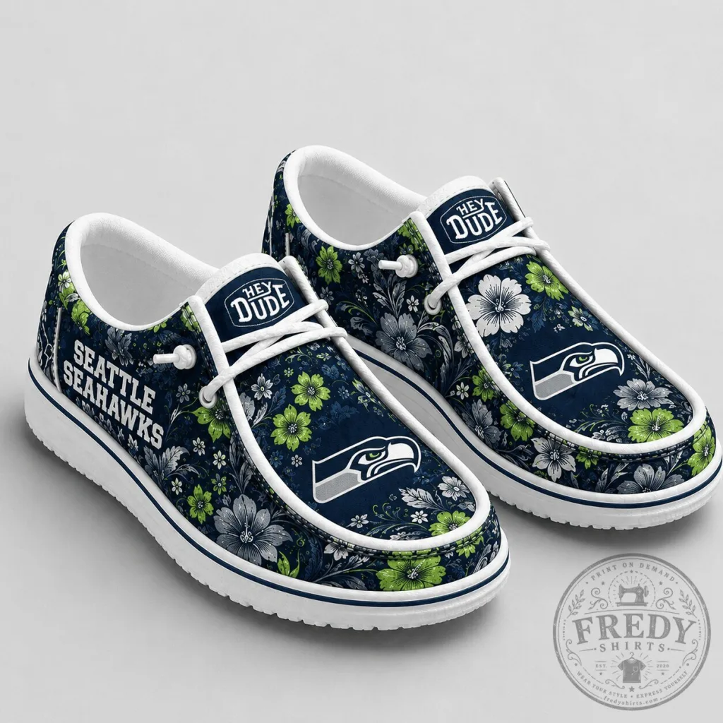 Seattle Seahawks NFL Team Colors Floral Pattern Loafer Shoes Seattle Seahawks NFL Team Colors Floral Pattern Loafer Shoes