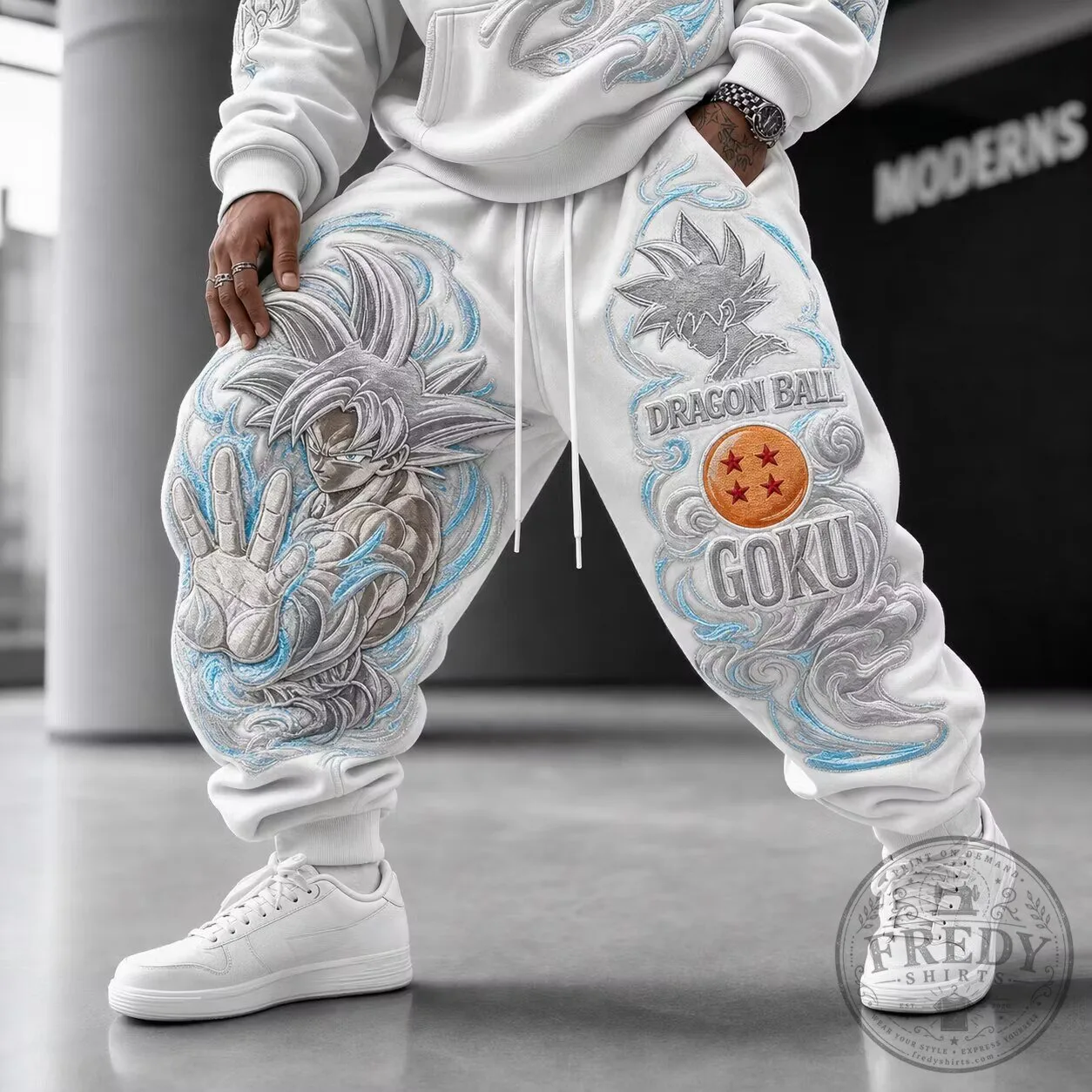 Dragon Ball Z Super Saiyan Goku Ultra Instinct White Embroidered Sweatpants