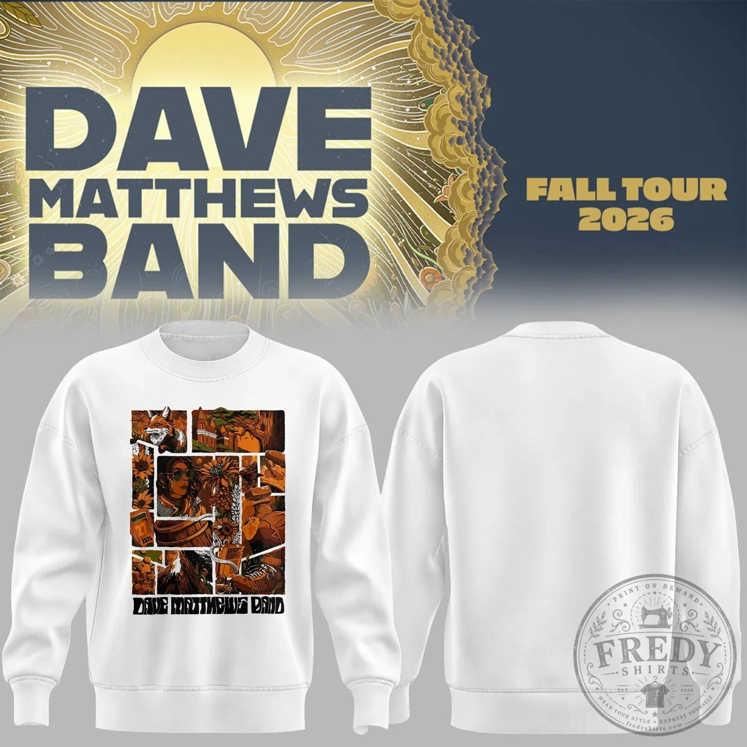 Dave Matthews Band Fall Tour 2026 Concert Event White Crewneck Sweatshirt
